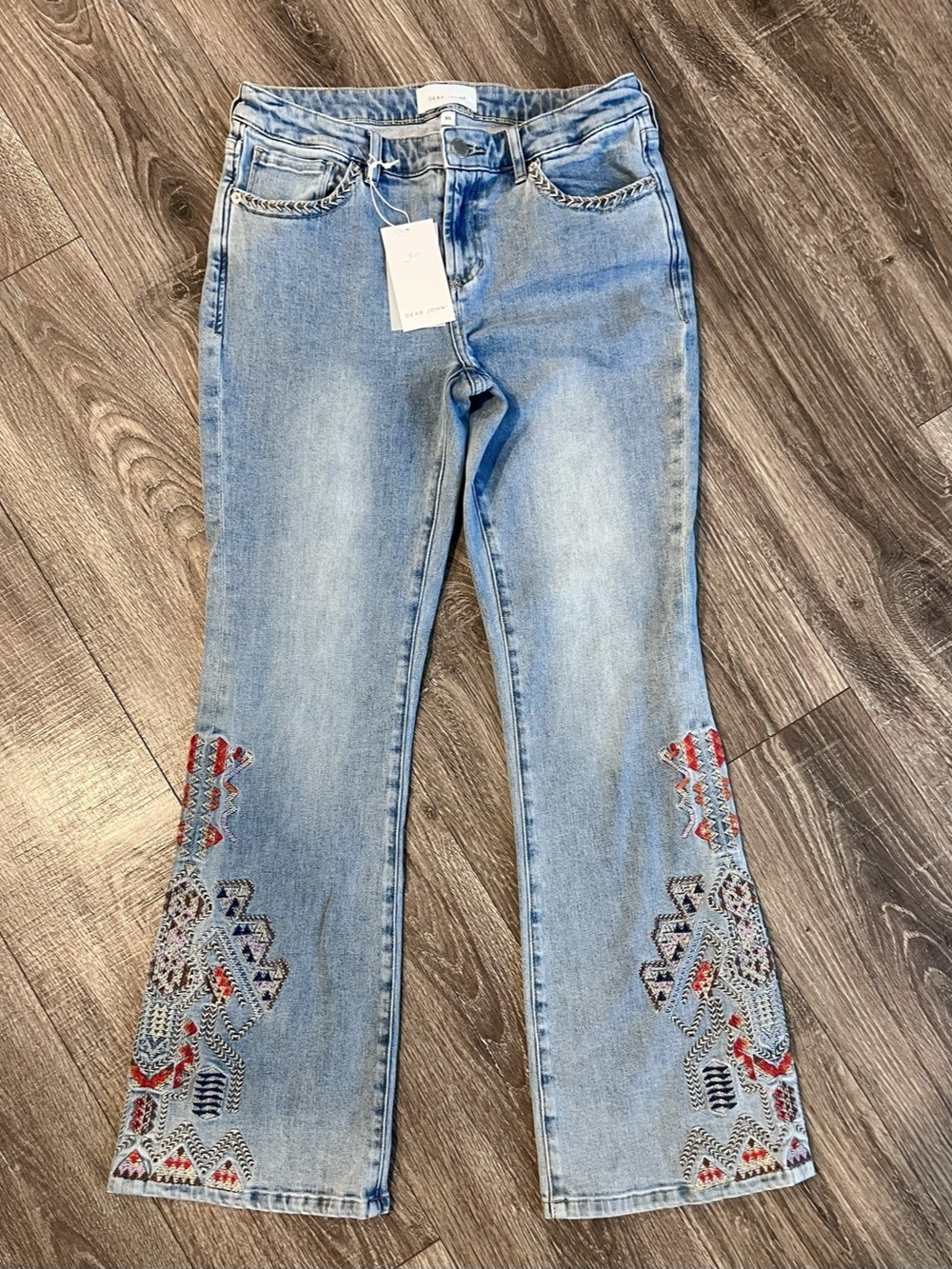 Dear John Jaxton Santa Fe Embroidered Flare Leg Jeans Waist 30 NWT